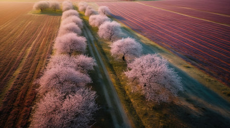 a field of pink flowers. Generative AI Art.の素材