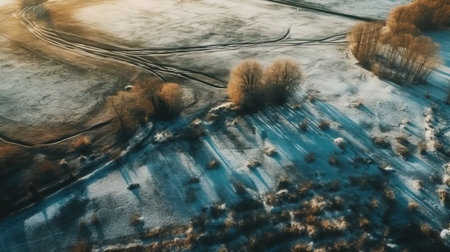 a snowy field with trees. Generative AI Art.の素材