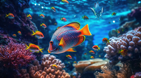 a group of fish swimming in water. Generative AI Art.の素材