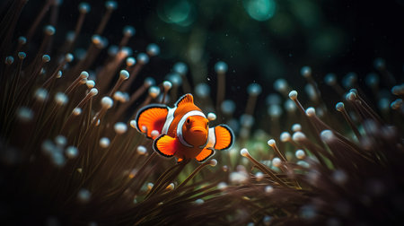 a clown fish swimming in anemone.の素材