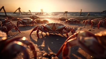 a group of crabs on a beach.の素材