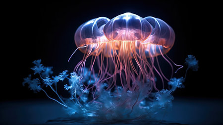 a jellyfish with pink tentacles.の素材