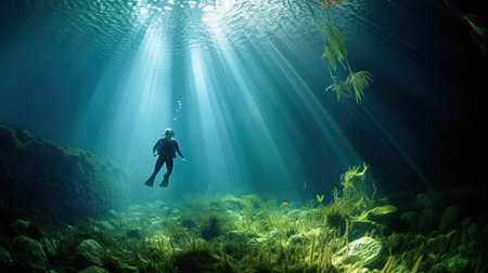 a person swimming under water.の素材