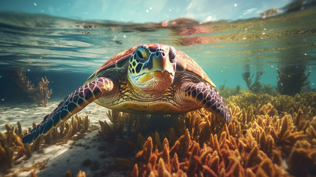 a turtle swimming in the water.の素材