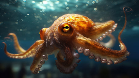 an octopus swimming in water.の素材