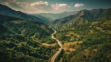 a road through a valley.の素材