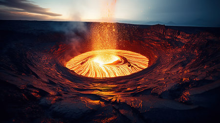 a volcano erupting into a hole.の素材