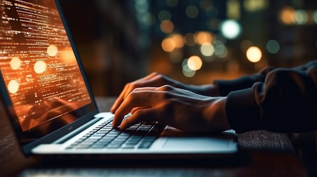 a person typing on a laptop.の素材