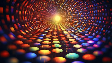 a colorful tunnel with a light in the middle.の素材