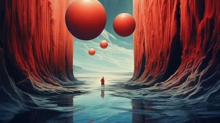 a person walking in a canyon.の素材