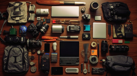 a table with many objects on it.の素材