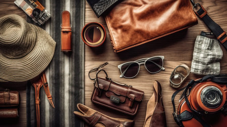 a group of items on a table.の素材