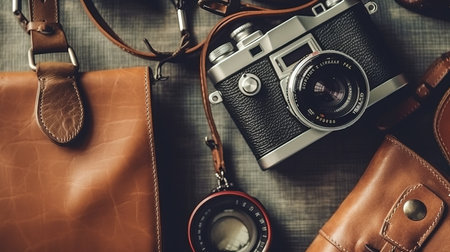 a camera and a purse.の素材