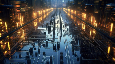 a city with lights on it.の素材