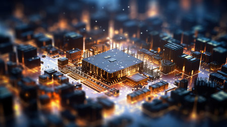 a computer chip in a city.の素材