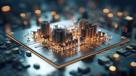 a close up of a circuit board.の素材