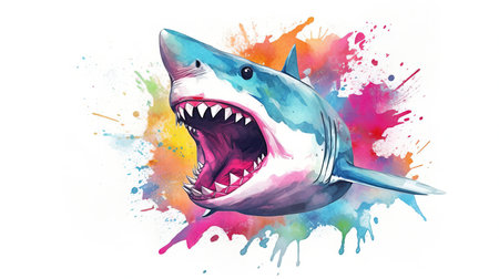 a shark with colorful splashes.の素材