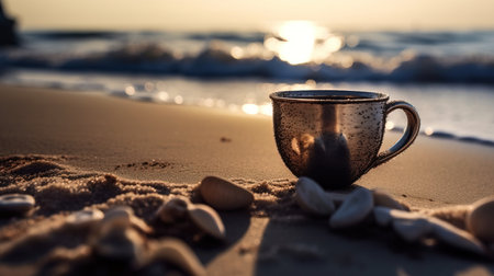 a cup on the beach.の素材