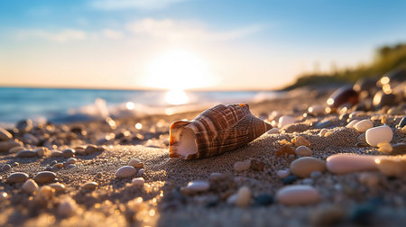 a shell on a beach.の素材