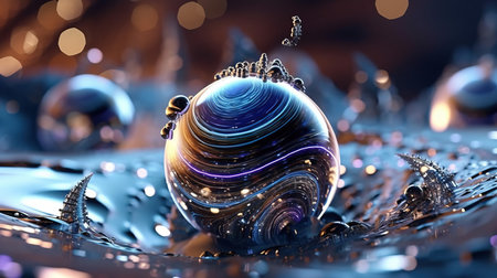 a glass ball with colorful swirls.の素材