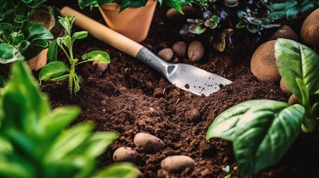 a shovel in the dirt.の素材
