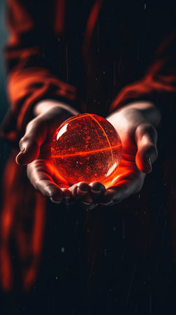 a person holding a glowing ball.の素材