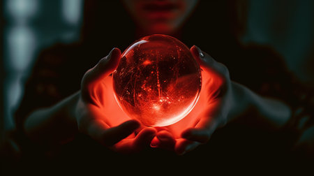 a person holding a glowing red ball.の素材
