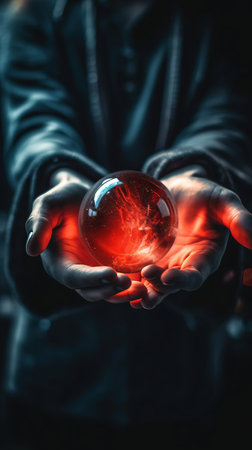 a person holding a red sphere.の素材