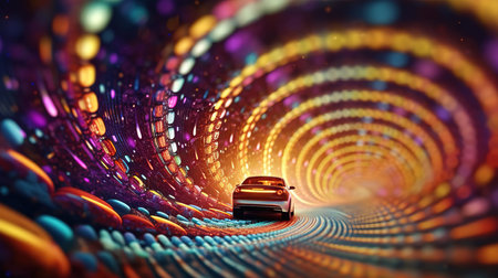 a car driving through a tunnel.の素材