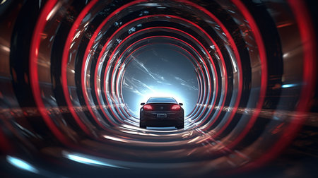 a car driving through a tunnel.の素材