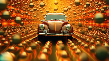 a car driving through a tunnel of spheres.の素材
