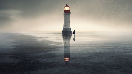 a person standing in the middle of a lighthouse.の素材