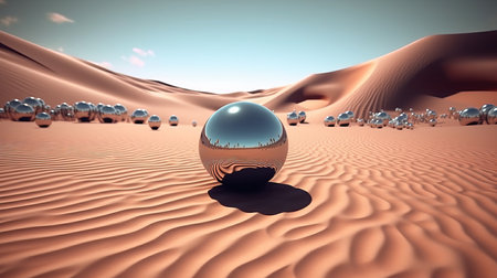 a metal ball in the desert.の素材