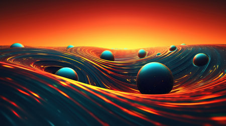 a colorful waves with spheres in it.の素材