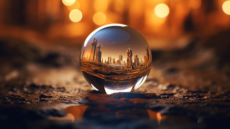 a crystal ball with a landscape reflected in it.の素材