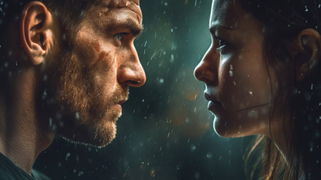 a man and woman looking at each other.の素材