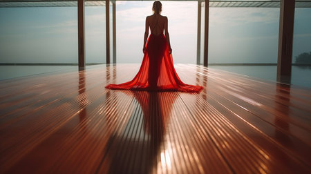 a woman in a red dress.の素材