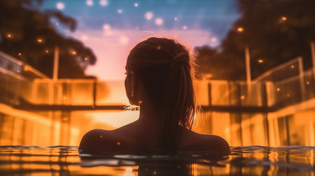 a woman in a pool.の素材