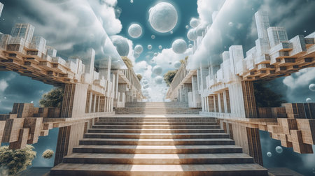 a stairway leading to a building.の素材