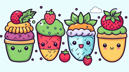 a group of cartoon ice cream cones.の素材
