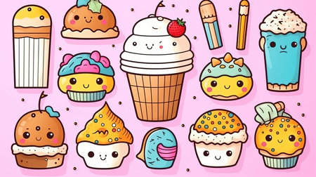 a collection of cartoon food.の素材