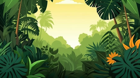 a cartoon of a jungle.の素材