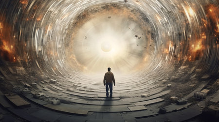 a man walking in a tunnel.の素材