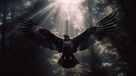 a bird flying in the woods.の素材