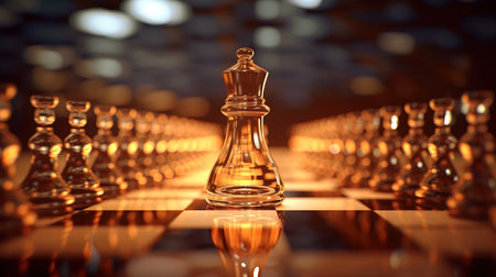 a glass chess piece on a chessboard.の素材
