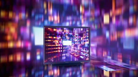 a computer monitor with a blurry background.の素材
