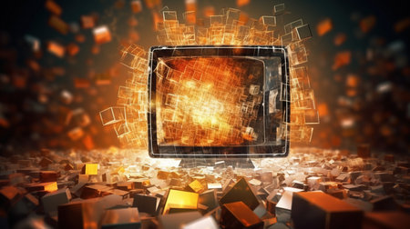 a television with a glowing screen.の素材