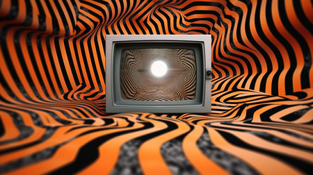 a television with a light reflecting on it.の素材