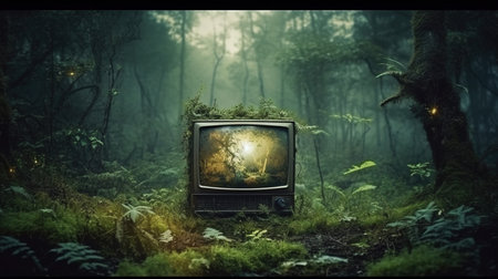 a television in the woods.の素材