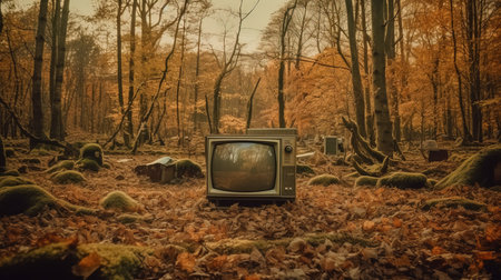 an old television in the woods.の素材